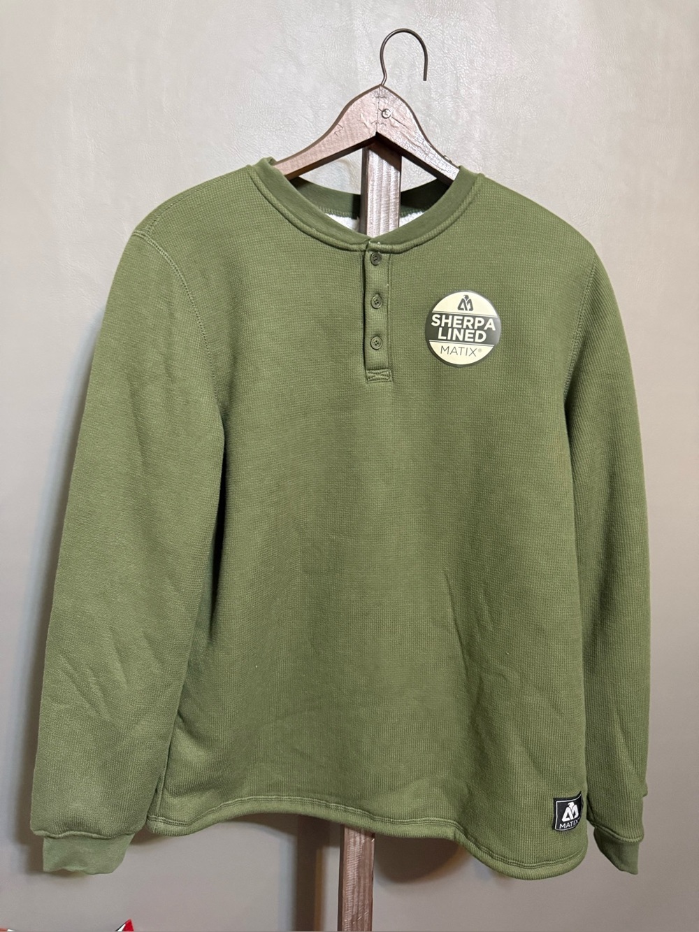 Matix Olive Green Crewneck Henley Sweatshirt